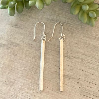 Sterling silver slim rectangle drop earrings
