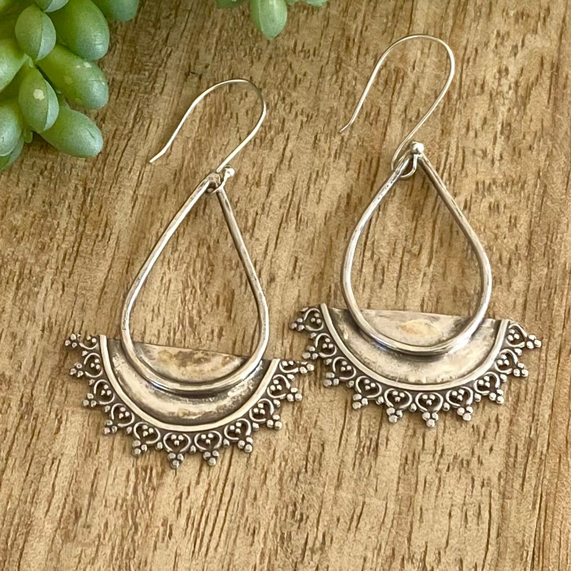 Sterling silver 1/2 moon drop earrings