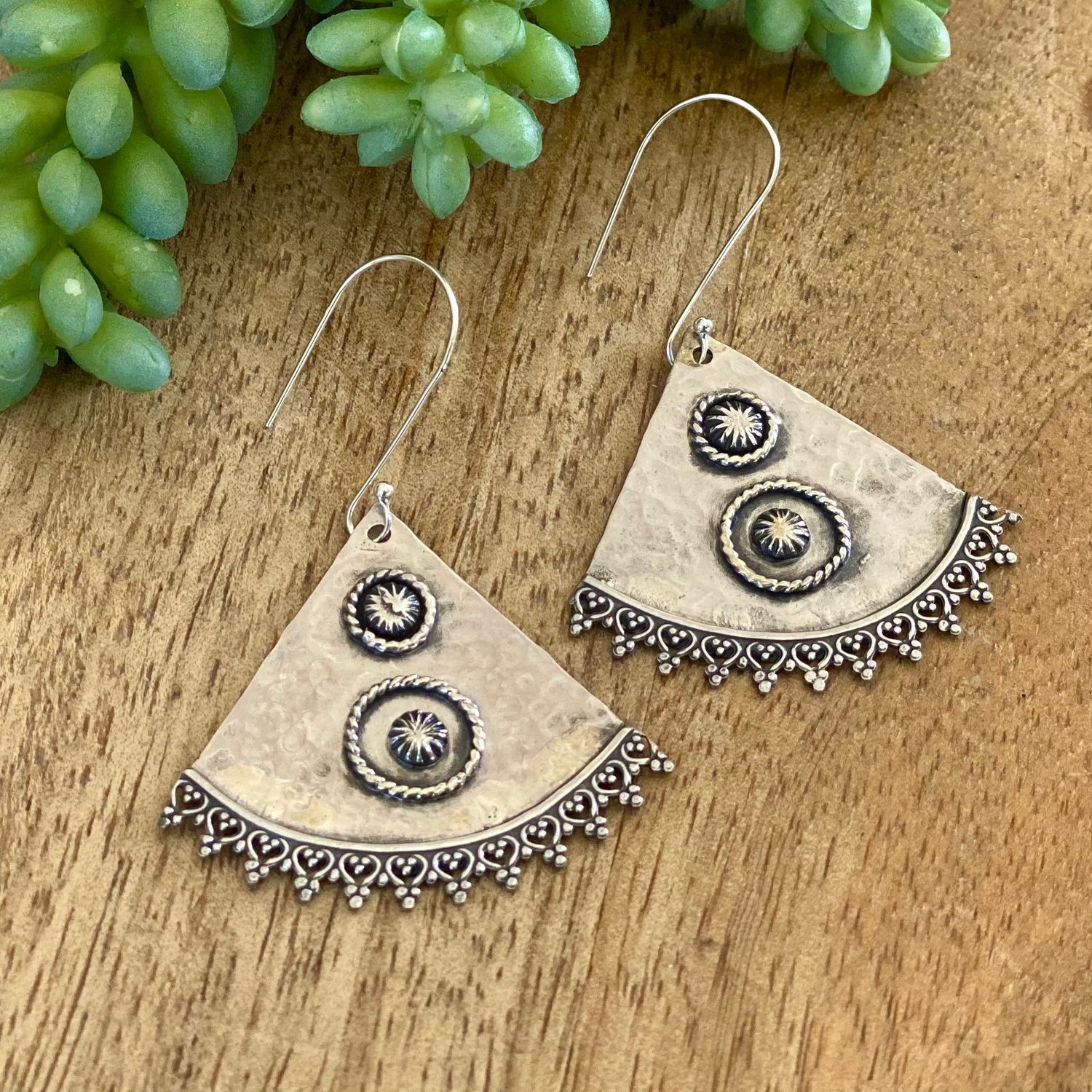 Sterling silver hammered fan earrings