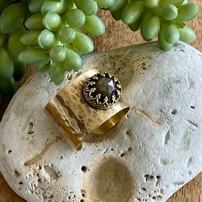 Brass &amp; Golden Obsidian statement ring - Adjustable