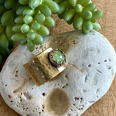Brass &amp; Green Serpentine statement ring - Adjustable