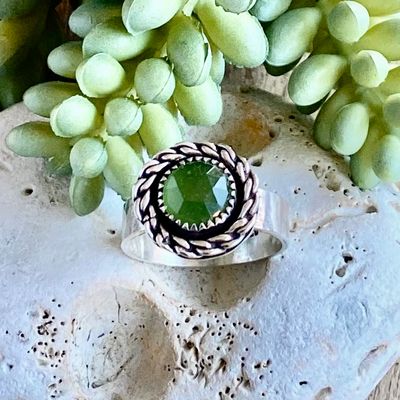 Sterling Silver &amp; Serpentine ring - Adjustable