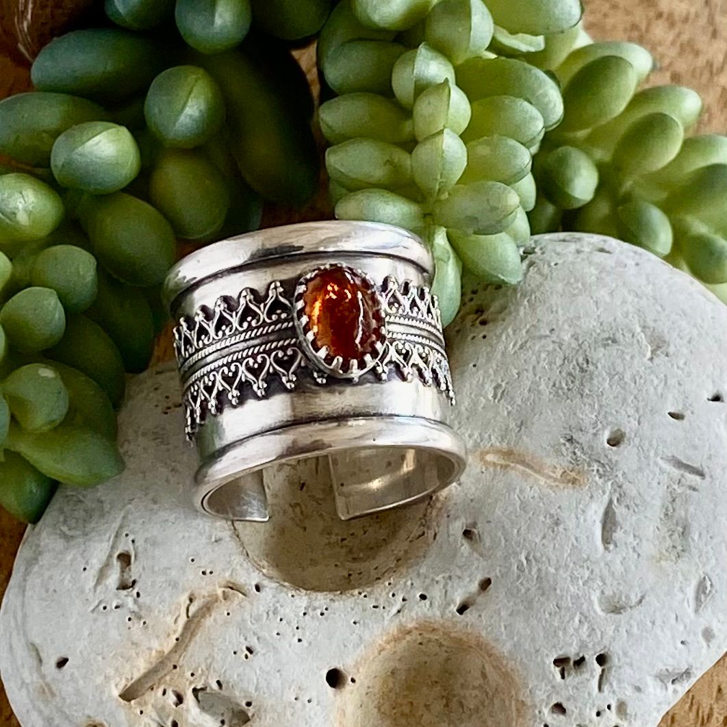 Sterling Silver &amp; Golden Tourmaline cuff ring - Adjustable