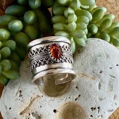 Sterling Silver &amp; Golden Tourmaline cuff ring - Adjustable