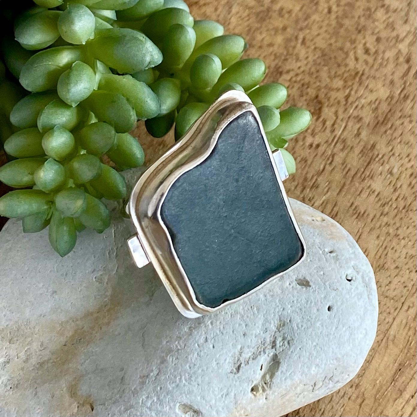 Sterling Silver Pounamu Greenstone statement ring
