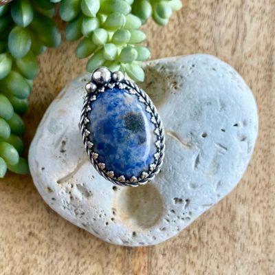 Sterling Silver Sodalite Statement Ring – Adjustable