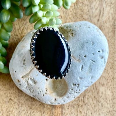 Sterling Silver Black Onyx Statement Ring – Adjustable