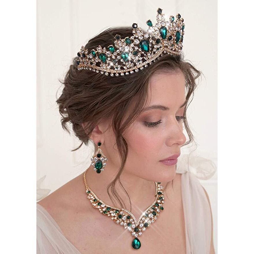 Swarovski Crystal Rhinestone Bling Tiara Set: Necklace &amp; Earrings
