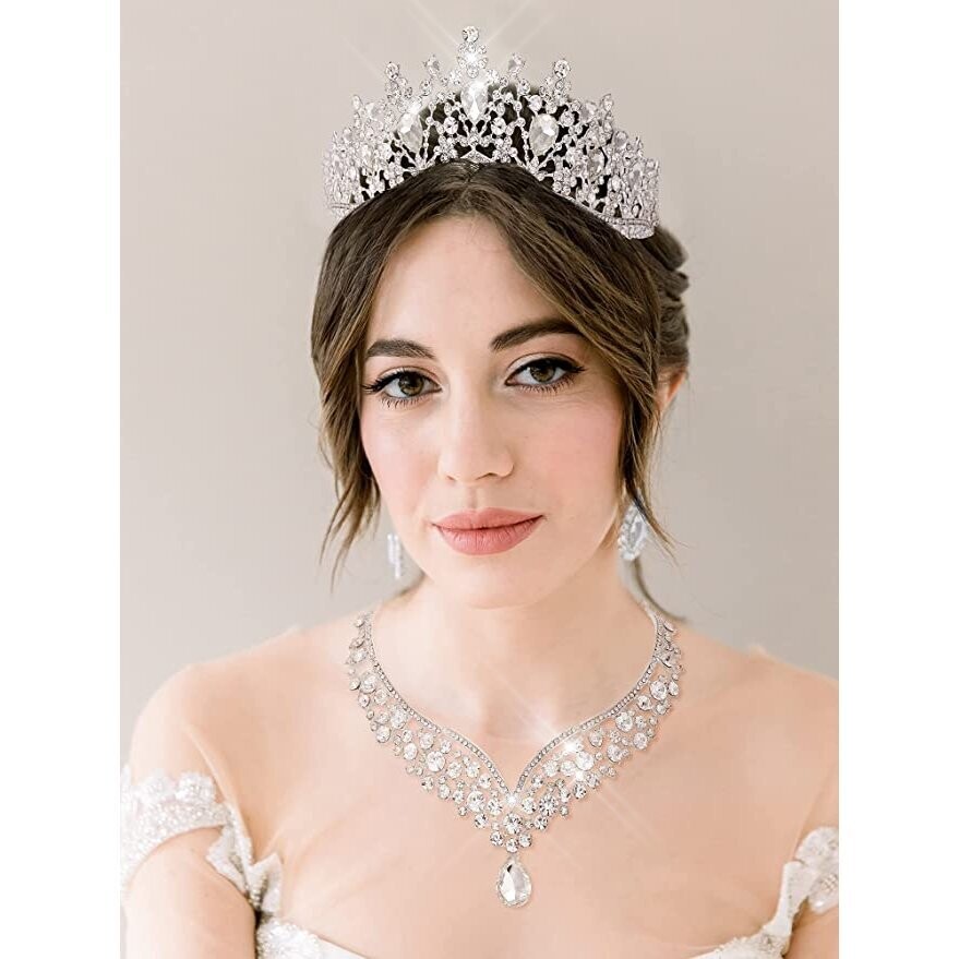 Swarovski Crystal Rhinestone Bling Tiara Set: Necklace &amp; Earrings
