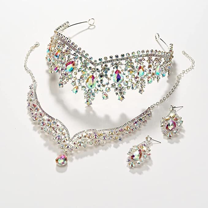 Swarovski Crystal Rhinestone Bling Tiara Set: Necklace &amp; Earrings