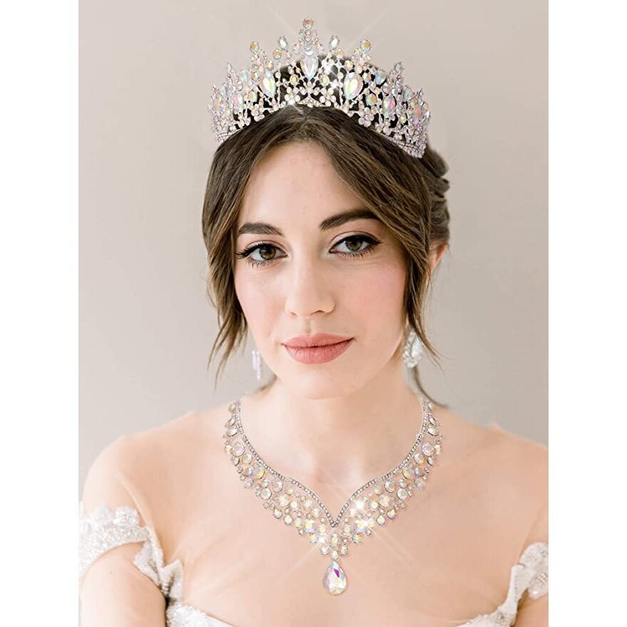 Swarovski Crystal Rhinestone Bling Tiara Set: Necklace &amp; Earrings