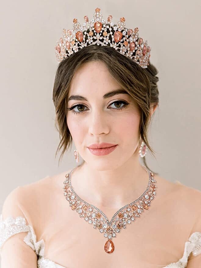 Swarovski Crystal Rhinestone Bling Tiara Set: Necklace &amp; Earrings