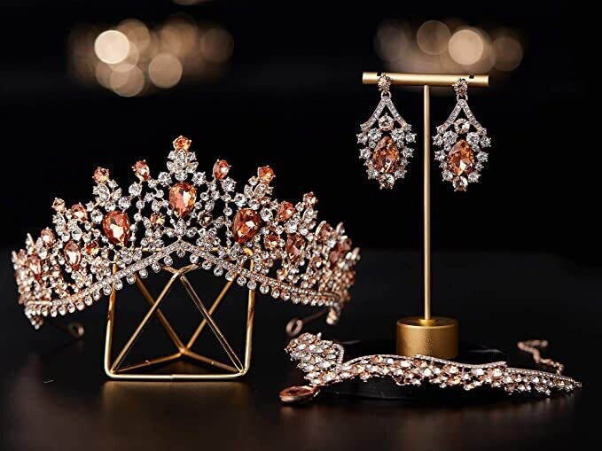 Swarovski Crystal Rhinestone Bling Tiara Set: Necklace &amp; Earrings