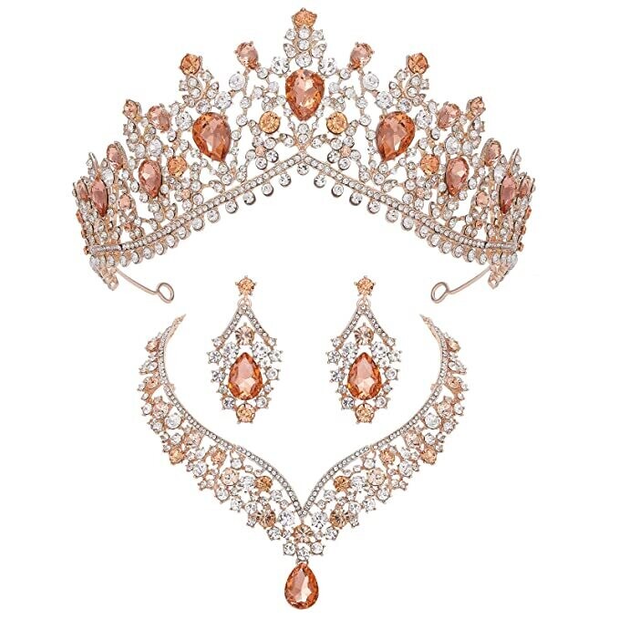 Swarovski Crystal Rhinestone Bling Tiara Set: Necklace &amp; Earrings