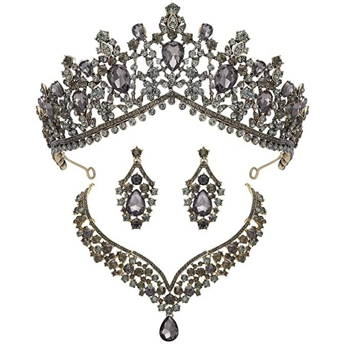 Swarovski Crystal Rhinestone Bling Tiara Set: Necklace &amp; Earrings