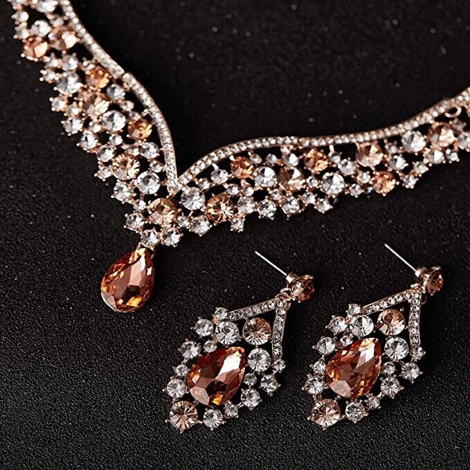 Swarovski Crystal Rhinestone Bling Tiara Set: Necklace &amp; Earrings