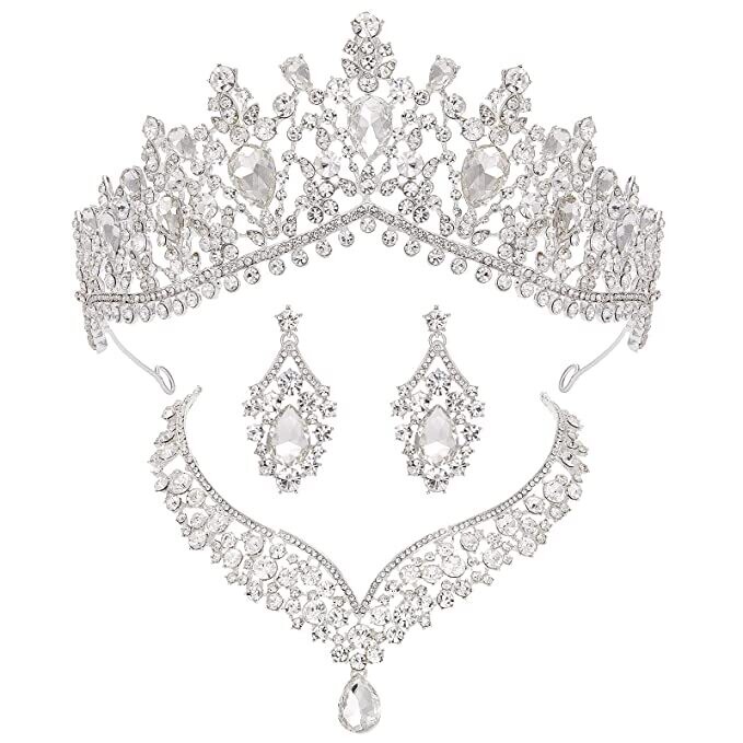 Swarovski Crystal Rhinestone Bling Tiara Set: Necklace &amp; Earrings