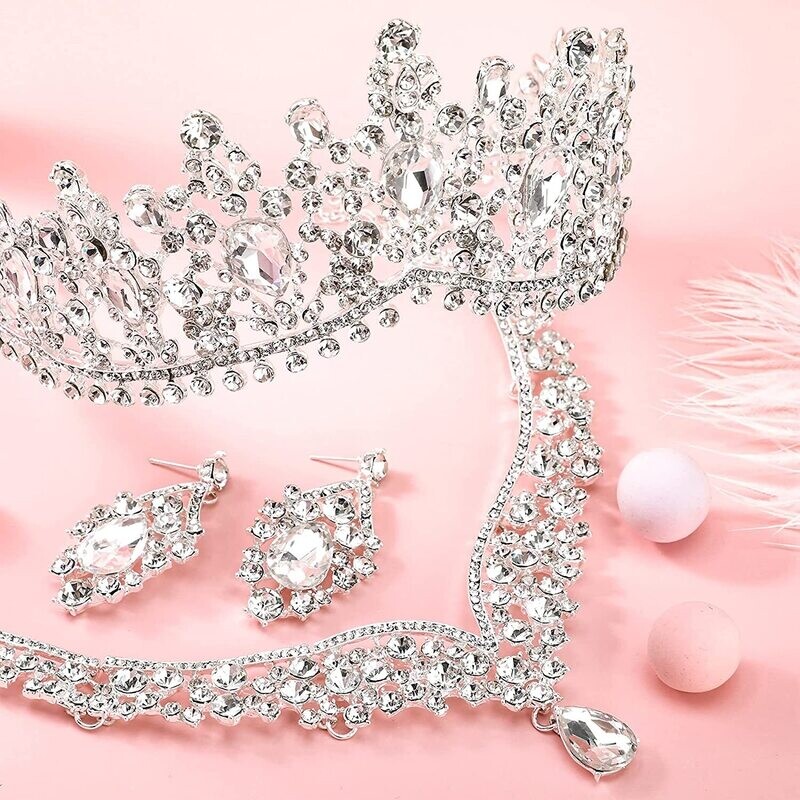 Swarovski Crystal Rhinestone Bling Tiara Set: Necklace &amp; Earrings