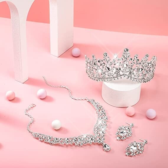 Swarovski Crystal Rhinestone Bling Tiara Set: Necklace &amp; Earrings