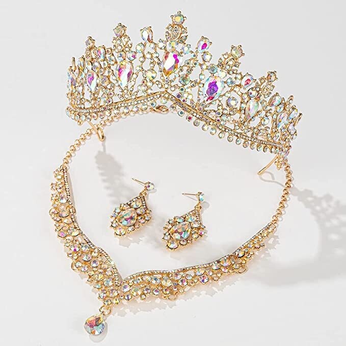 Swarovski Crystal Rhinestone Bling Tiara Set: Necklace &amp; Earrings