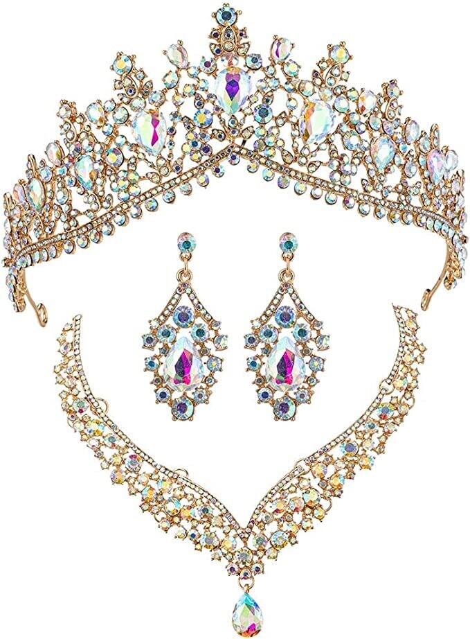 Swarovski Crystal Rhinestone Bling Tiara Set: Necklace &amp; Earrings