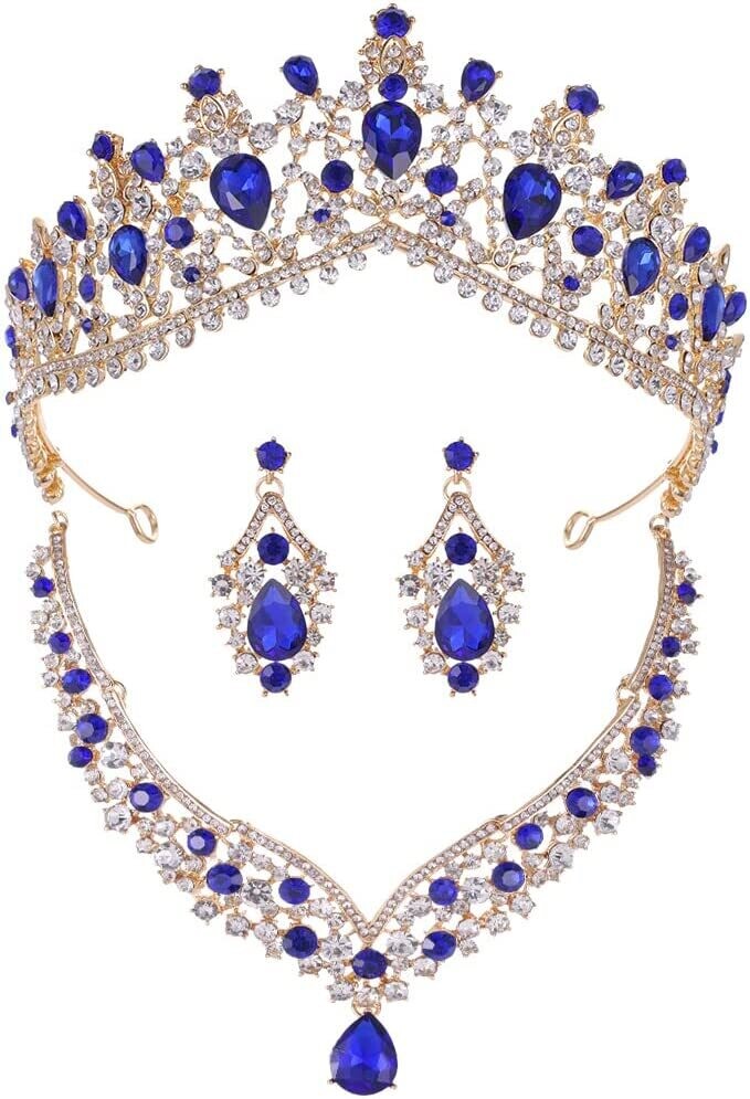 Swarovski Crystal Rhinestone Bling Tiara Set: Necklace &amp; Earrings