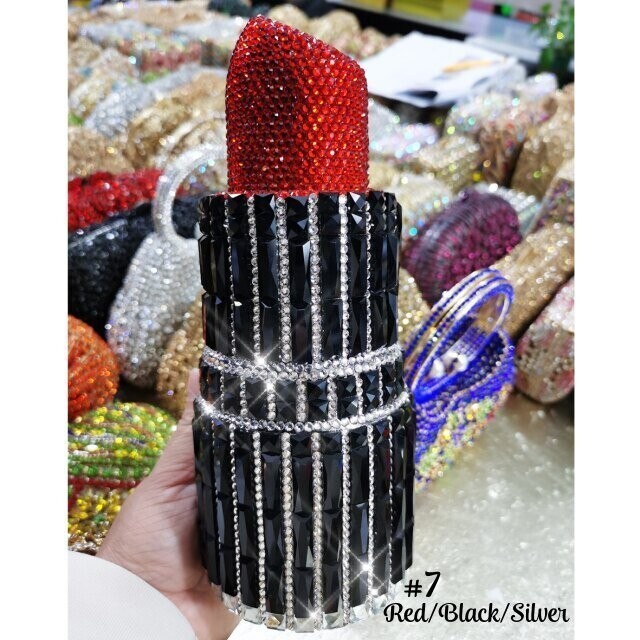 Swarovski Crystal Rhinestone Bling Lipstick Purse: Gold Silver Pink Red Several Colors: Slim