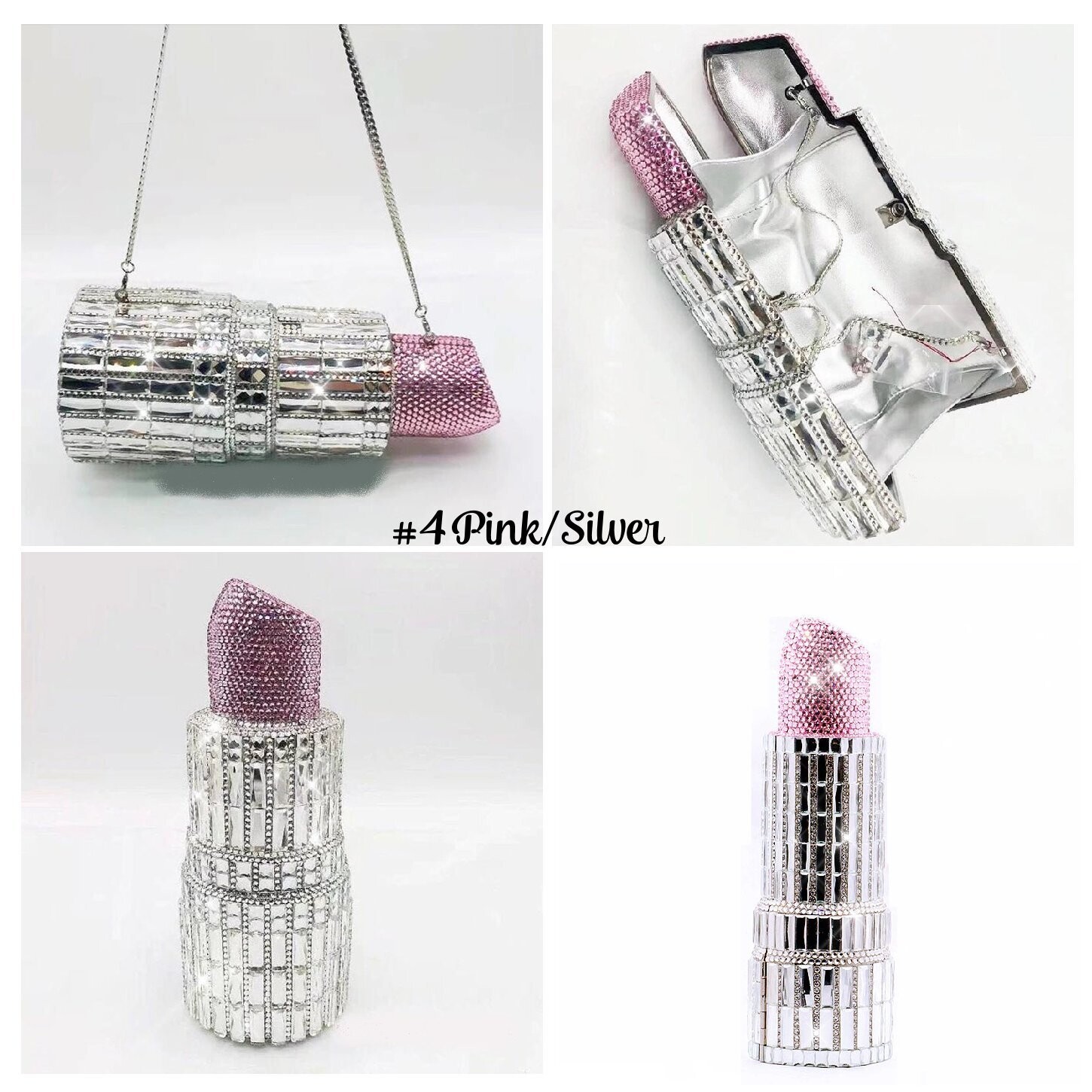 Swarovski Crystal Rhinestone Bling Lipstick Purse: Gold Silver Pink Red Several Colors: Slim