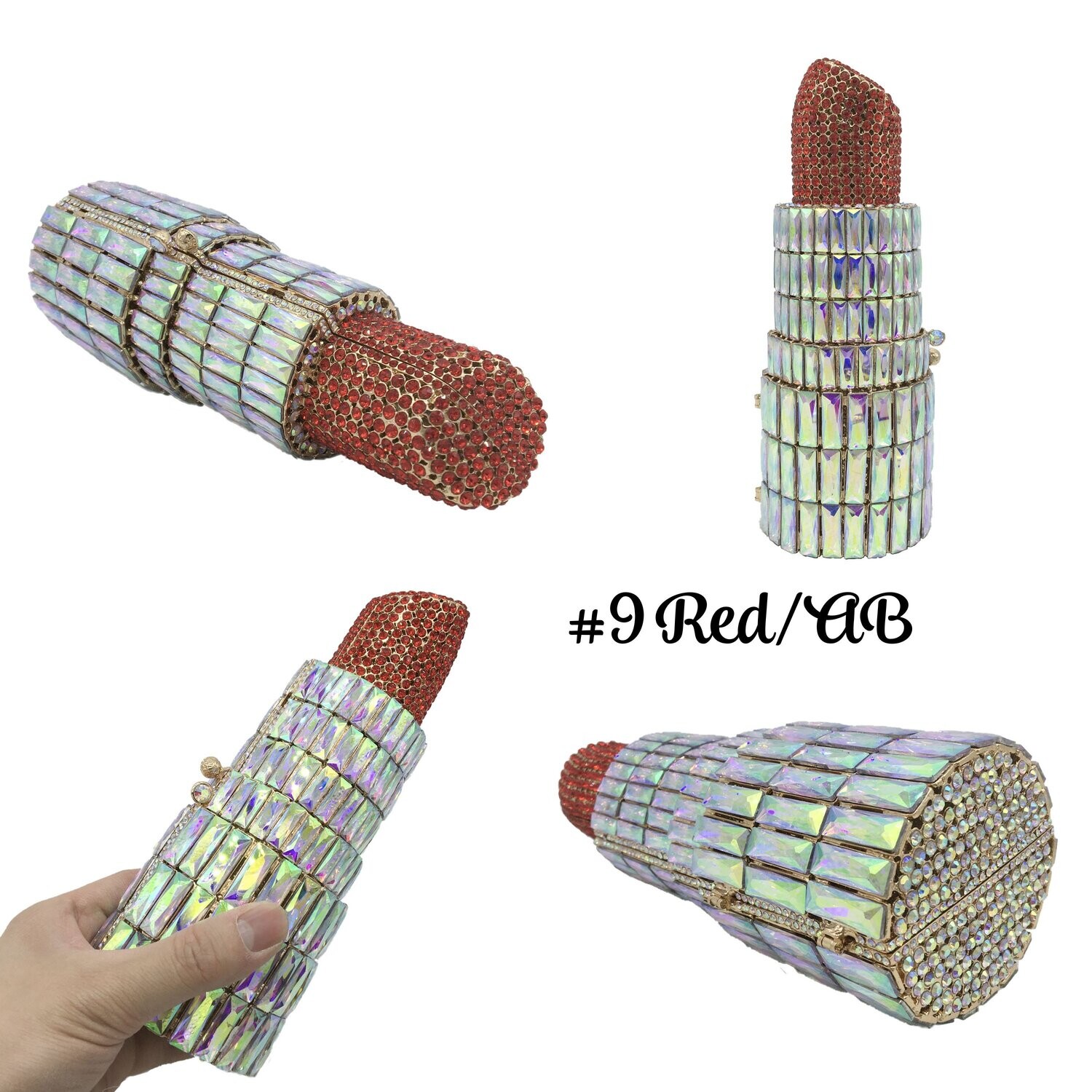 Swarovski Crystal Rhinestone Bling Lipstick Purse: Gold Silver Pink Red Several Colors: Slim