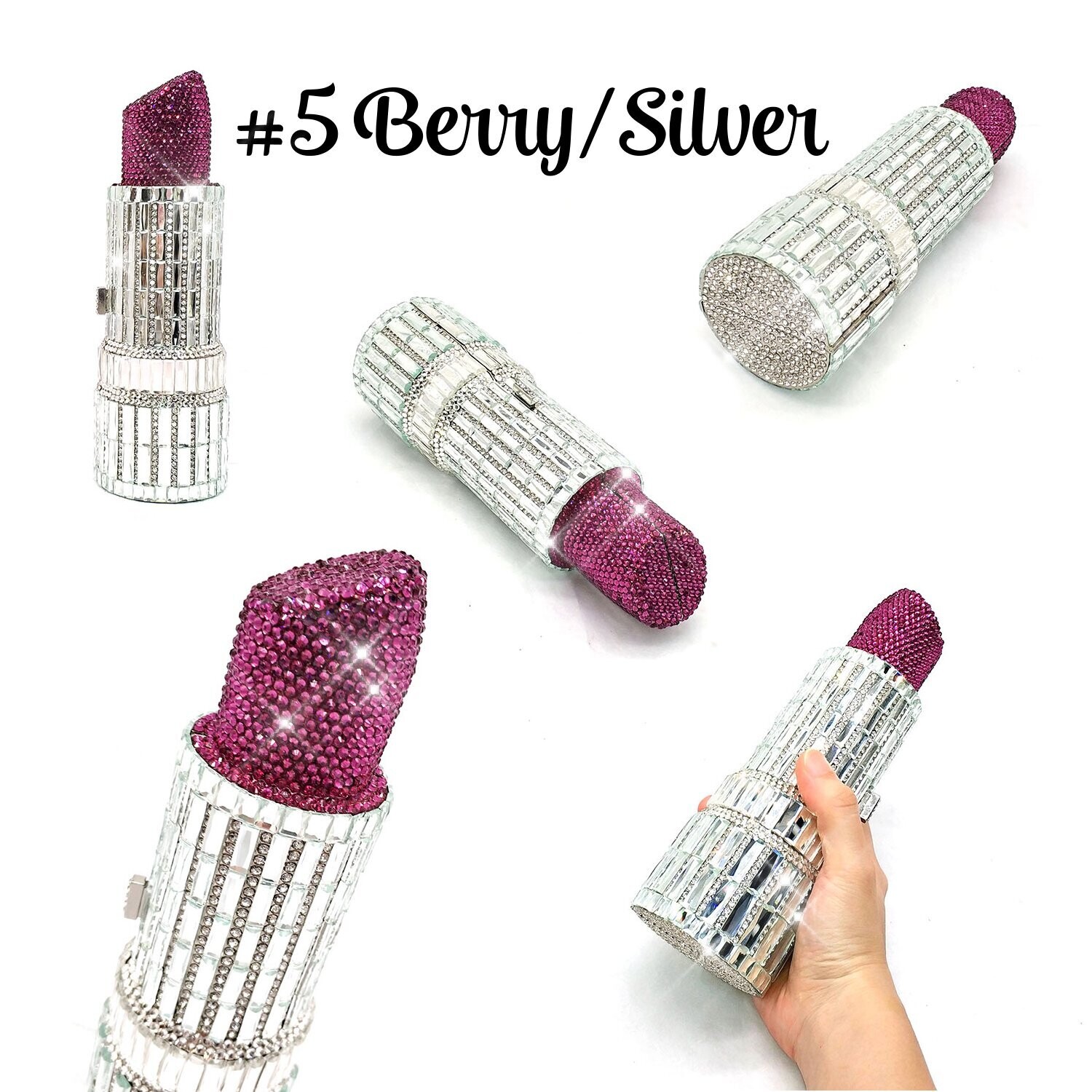 Swarovski Crystal Rhinestone Bling Lipstick Purse: Gold Silver Pink Red Several Colors: Slim