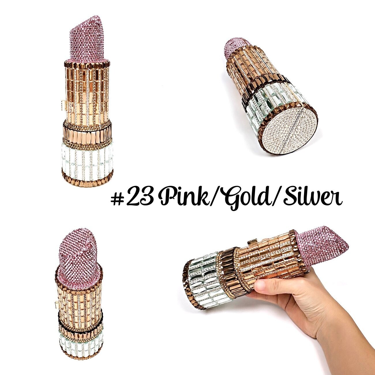 Swarovski Crystal Rhinestone Bling Lipstick Purse: Gold Silver Pink Red Several Colors: Slim