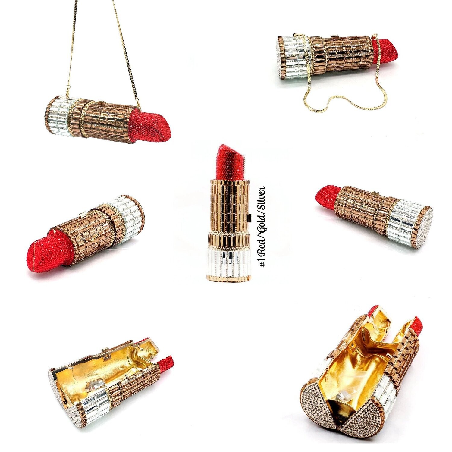 Swarovski Crystal Rhinestone Bling Lipstick Purse: Gold Silver Pink Red Several Colors: Slim