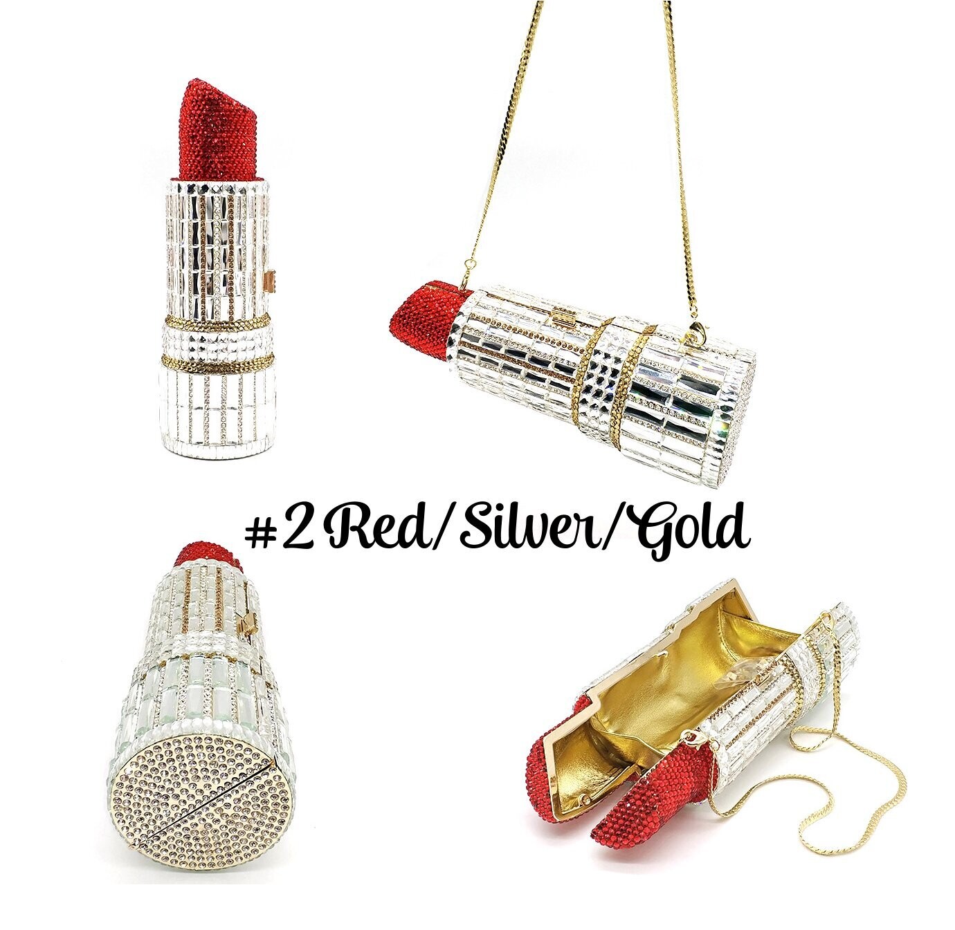 Swarovski Crystal Rhinestone Bling Lipstick Purse: Gold Silver Pink Red Several Colors: Slim