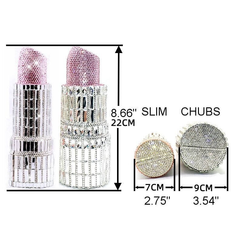 Swarovski Crystal Rhinestone Bling Lipstick Purse: Gold Silver Pink Red Several Colors: Slim