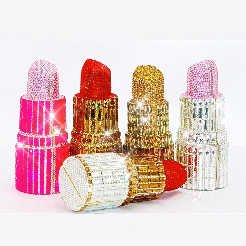 Swarovski Crystal Rhinestone Bling Lipstick Purse: Gold Silver Pink Red Several Colors: Chubs