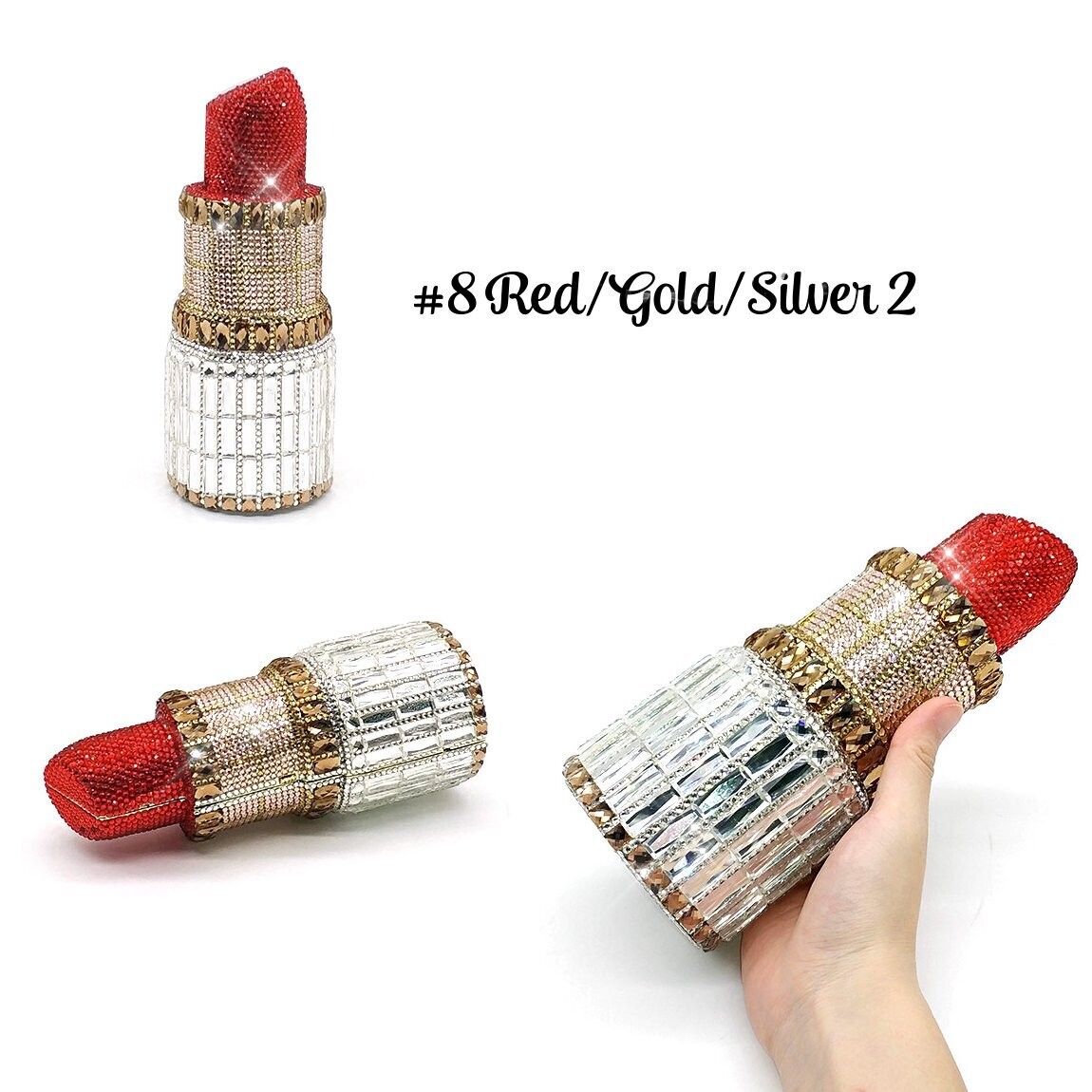Swarovski Crystal Rhinestone Bling Lipstick Purse: Gold Silver Pink Red Several Colors: Chubs