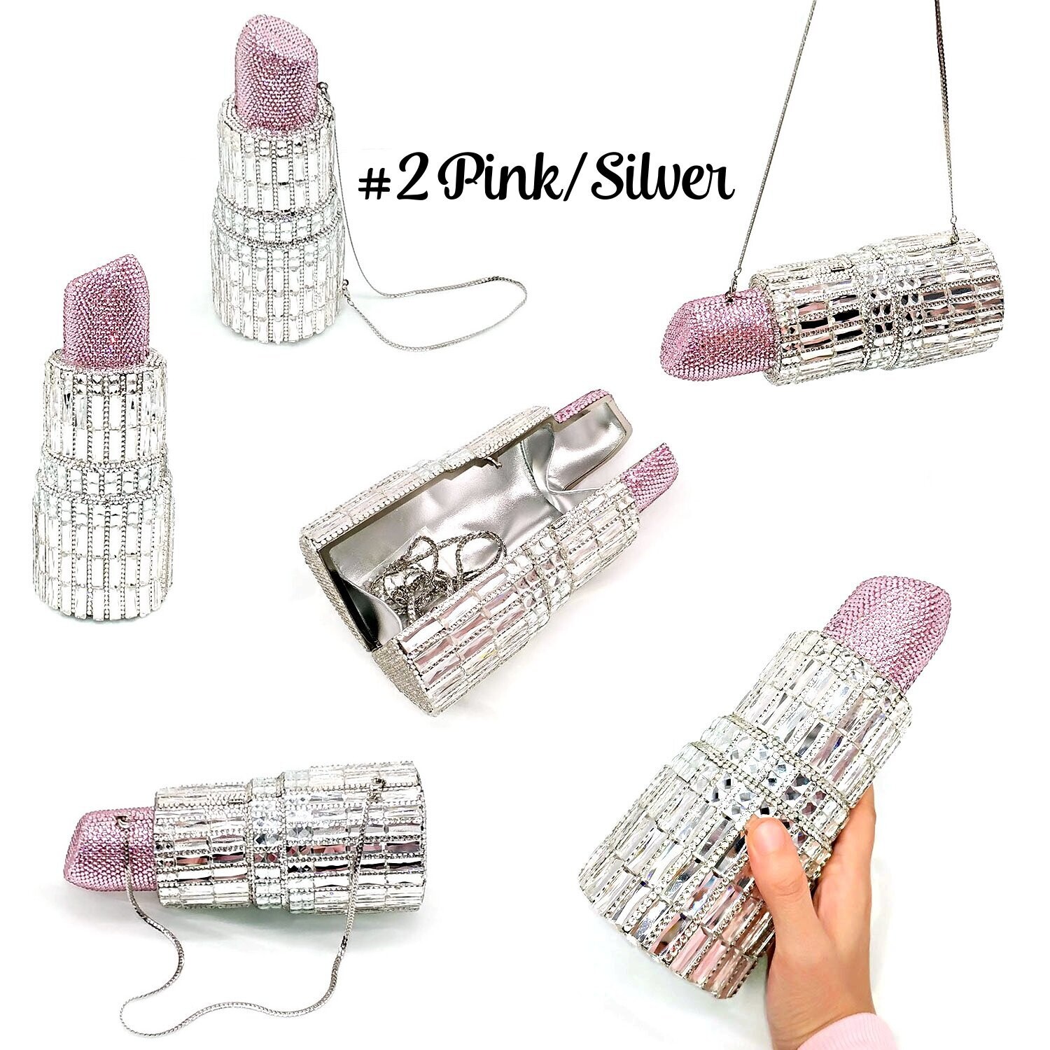 Swarovski Crystal Rhinestone Bling Lipstick Purse: Gold Silver Pink Red Several Colors: Chubs