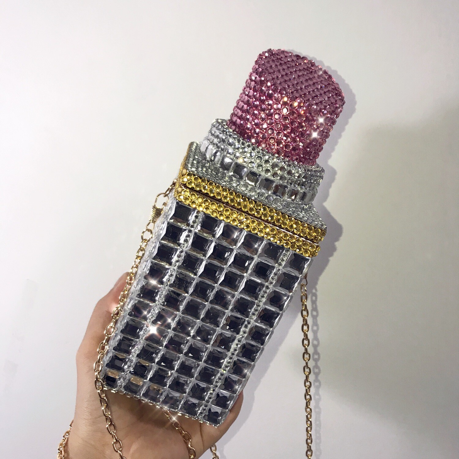 Swarovski Crystal Rhinestone Bling Lipstick Purse: Red Pink Silver Gold