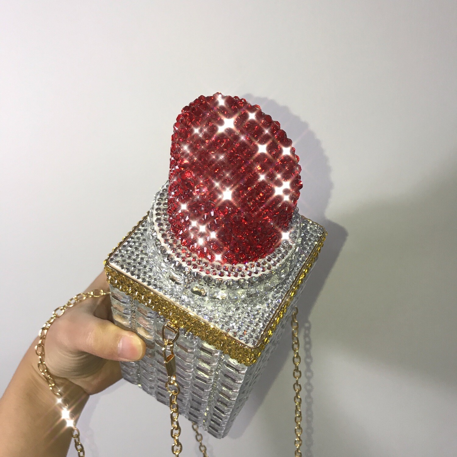 Swarovski Crystal Rhinestone Bling Lipstick Purse: Red Pink Silver Gold