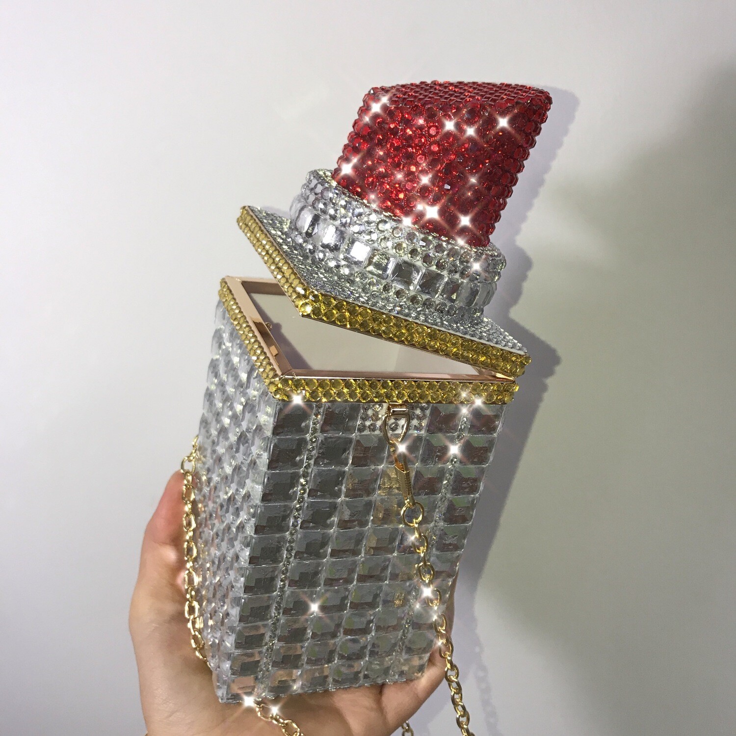 Swarovski Crystal Rhinestone Bling Lipstick Purse: Red Pink Silver Gold