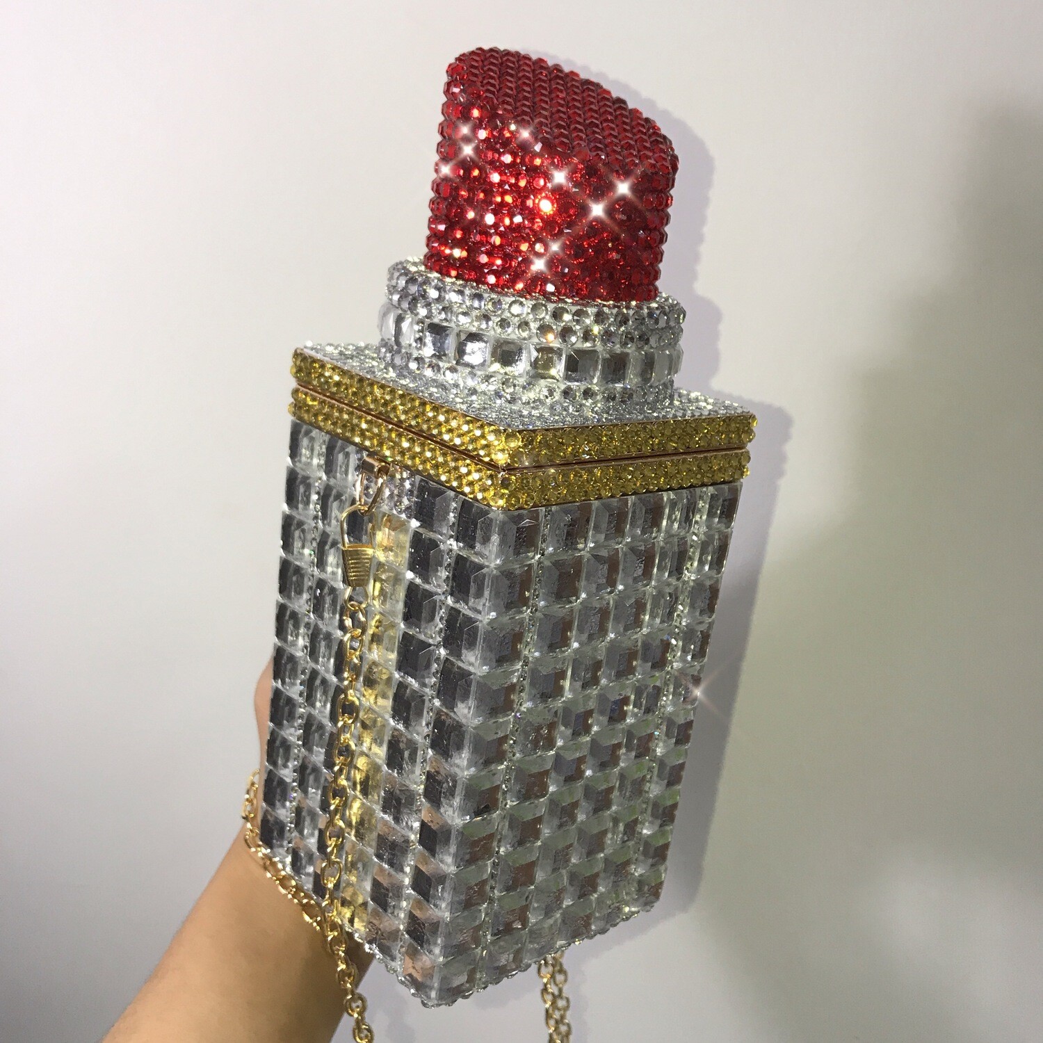 Swarovski Crystal Rhinestone Bling Lipstick Purse: Red Pink Silver Gold