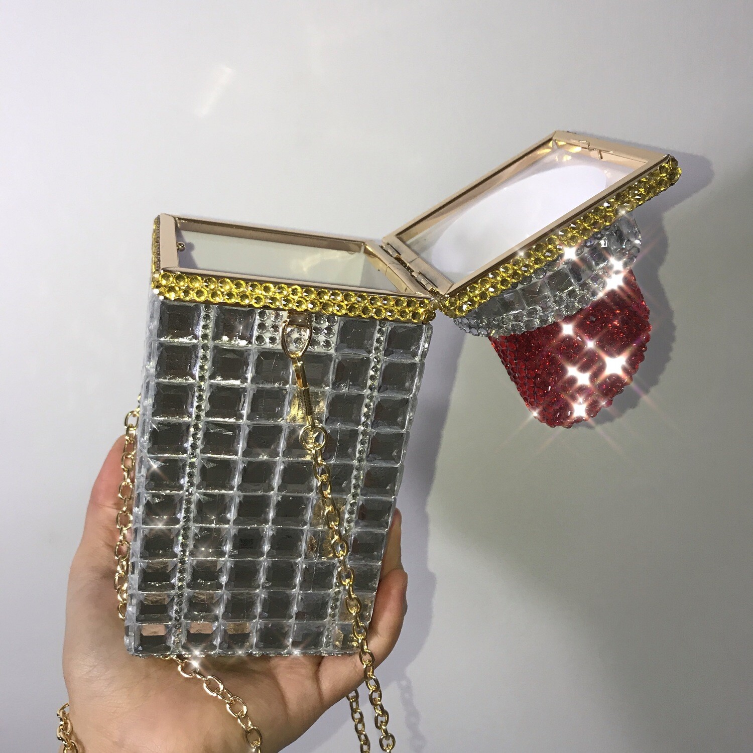 Swarovski Crystal Rhinestone Bling Lipstick Purse: Red Pink Silver Gold