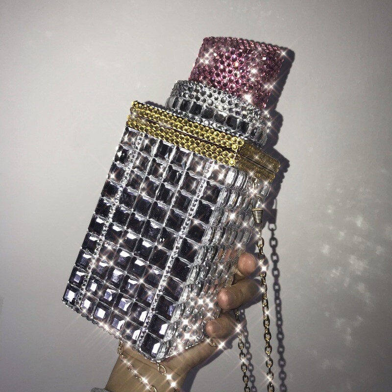 Swarovski Crystal Rhinestone Bling Lipstick Purse: Red Pink Silver Gold