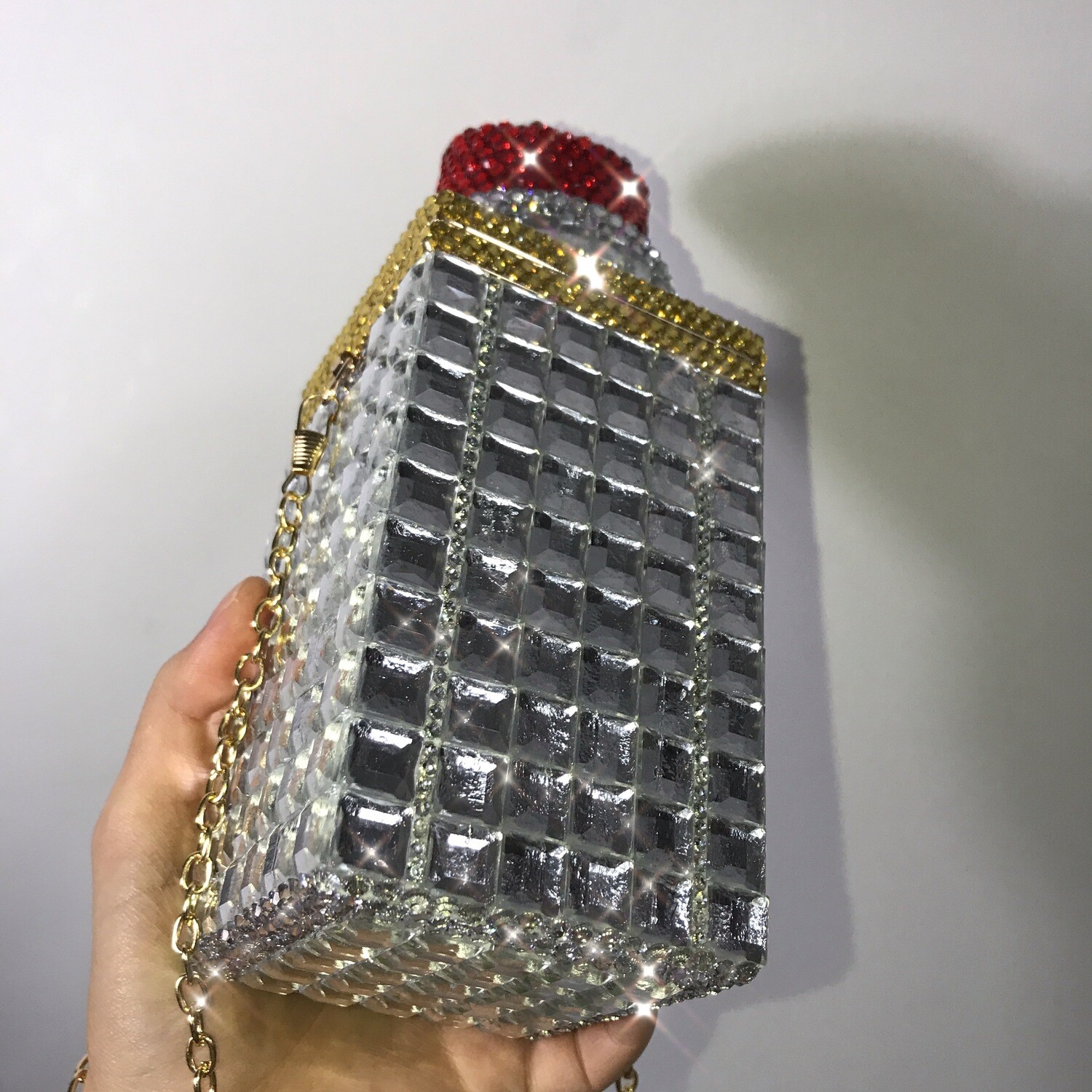 Swarovski Crystal Rhinestone Bling Lipstick Purse: Red Pink Silver Gold