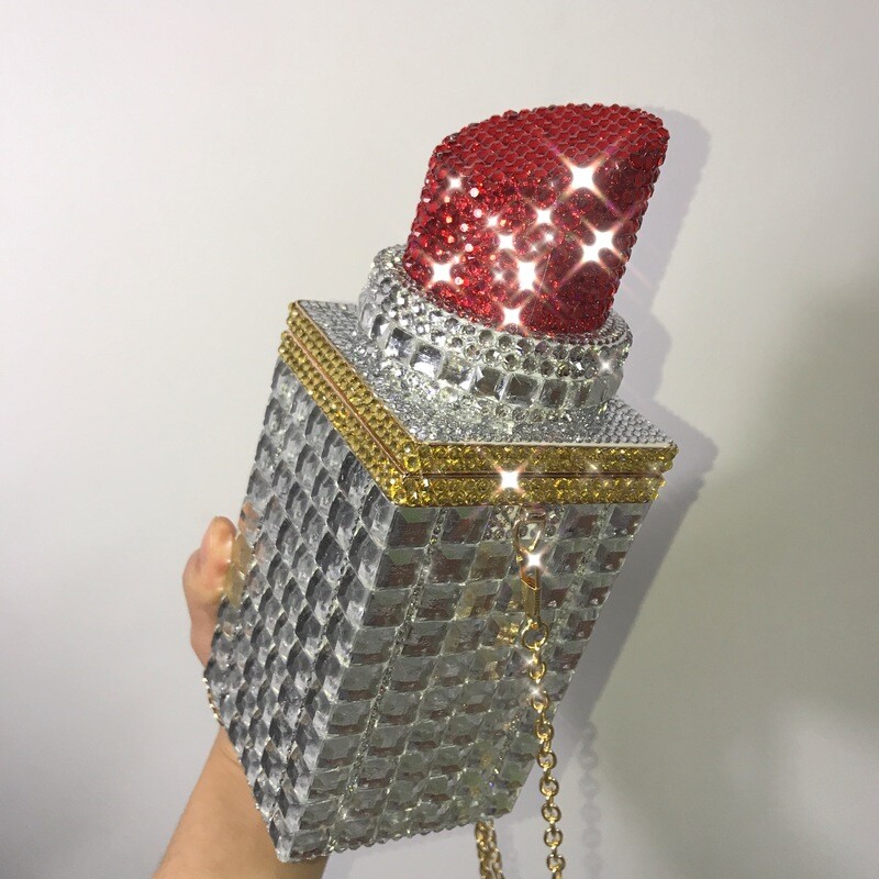 Swarovski Crystal Rhinestone Bling Lipstick Purse: Red Pink Silver Gold