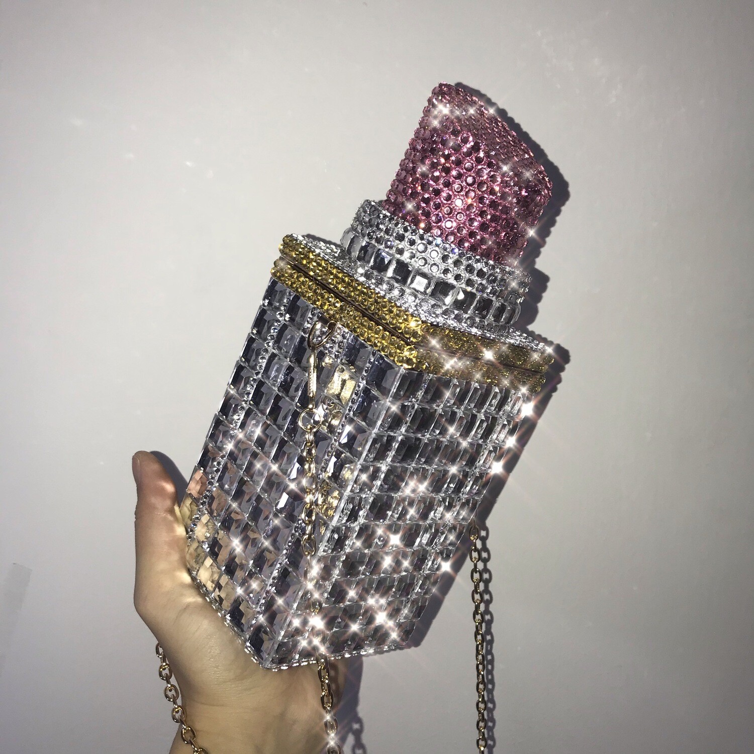 Swarovski Crystal Rhinestone Bling Lipstick Purse: Red Pink Silver Gold