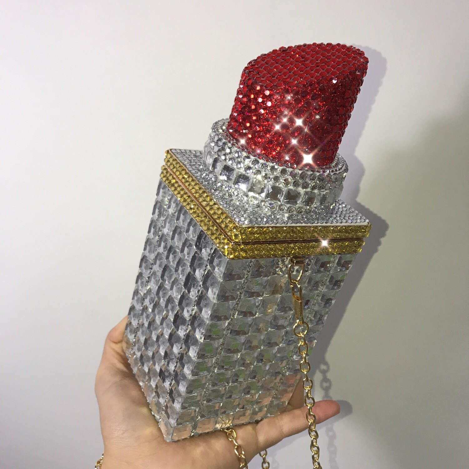Swarovski Crystal Rhinestone Bling Lipstick Purse: Red Pink Silver Gold