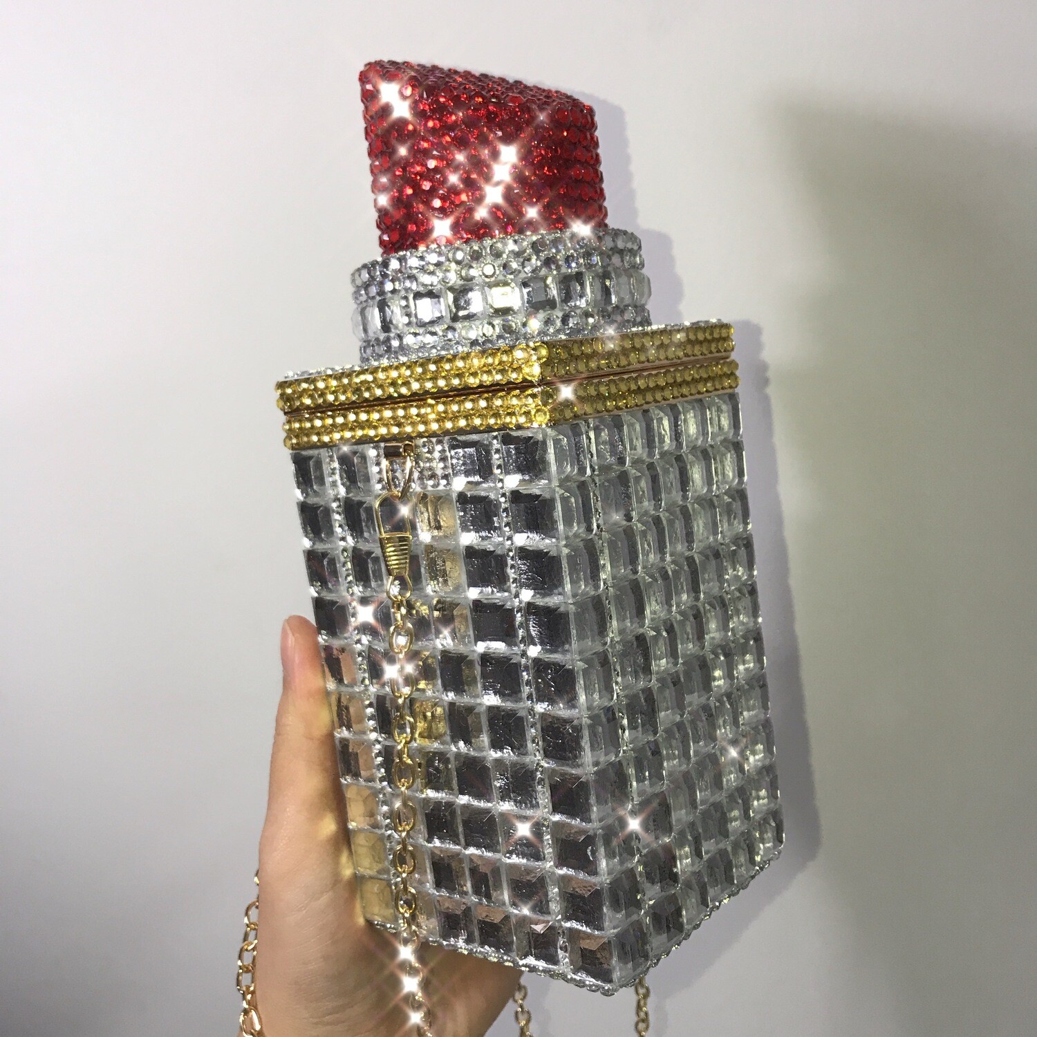 Swarovski Crystal Rhinestone Bling Lipstick Purse: Red Pink Silver Gold