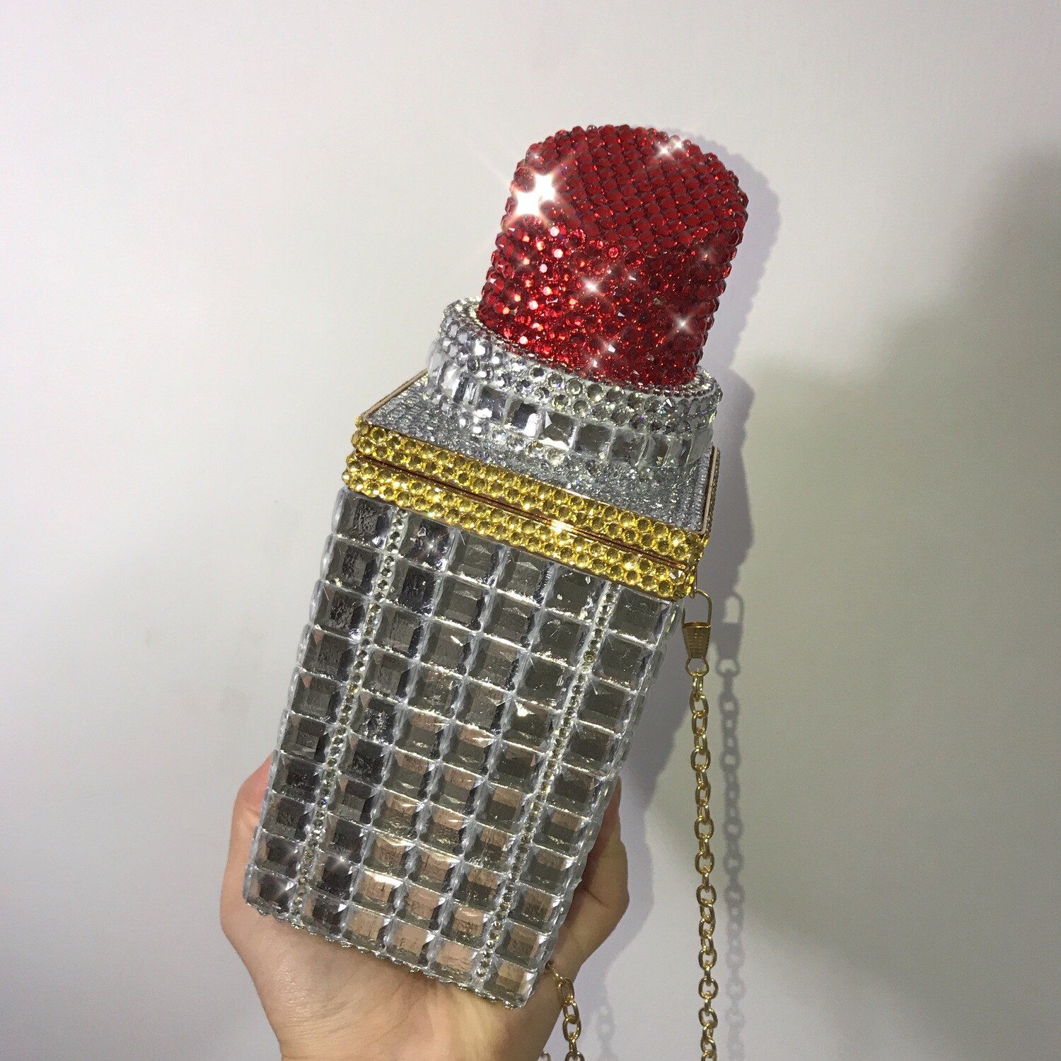 Swarovski Crystal Rhinestone Bling Lipstick Purse: Red Pink Silver Gold