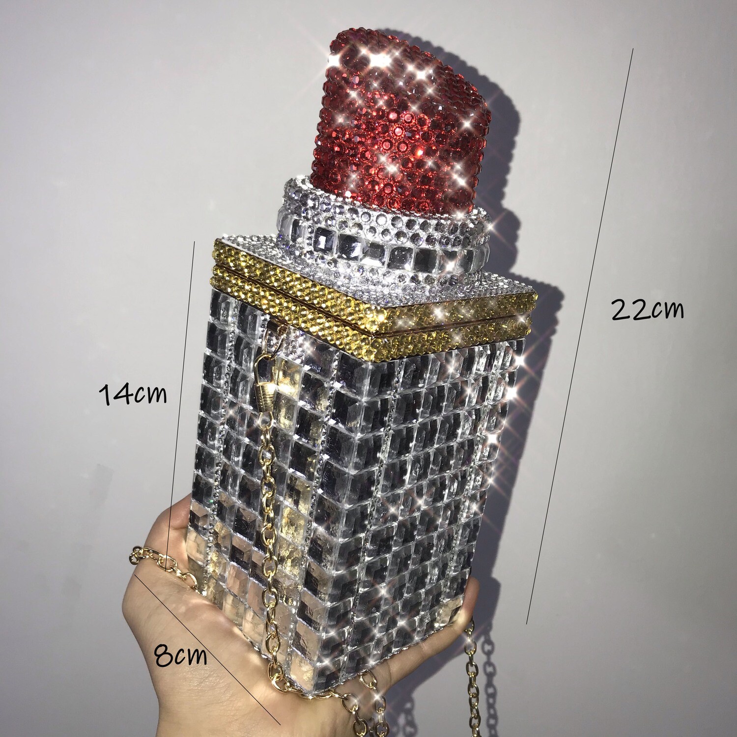 Swarovski Crystal Rhinestone Bling Lipstick Purse: Red Pink Silver Gold